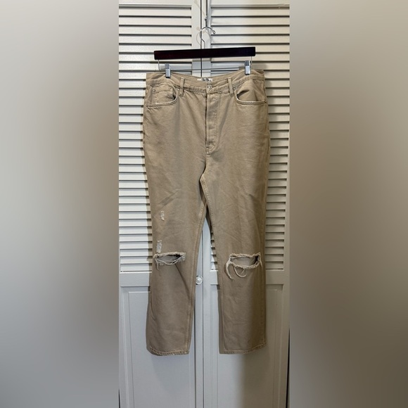 We The Free People Lasso Straight Leg Distressed Jeans In Dusty Khaki - Picture 3 of 7